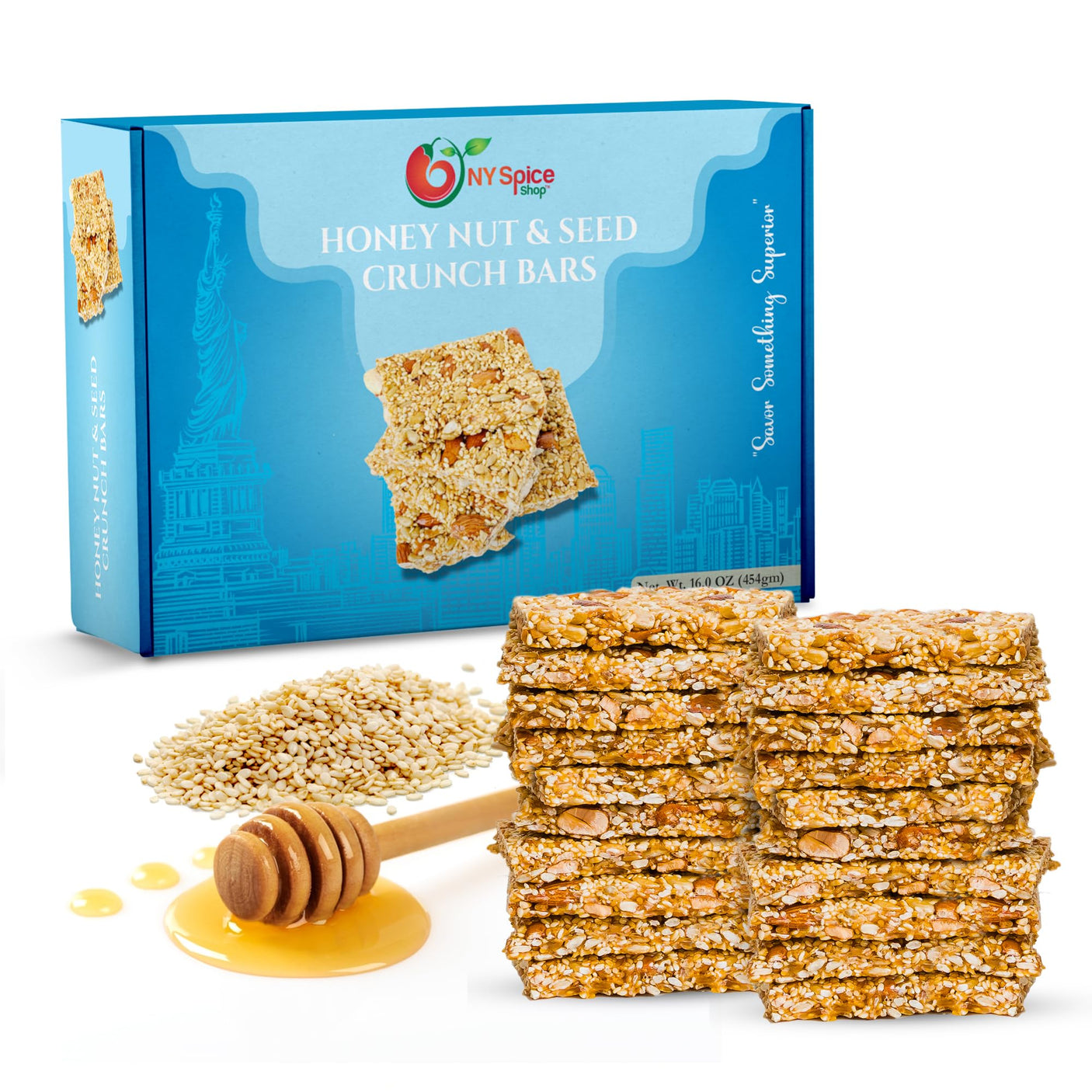 NY SPICE SHOP Honey Nut and Seed Crunch Bars – 1 Pound (16 oz.) Honey Sesame Brittle – Sesame Seed Candy – Sesame Seed Honey Bars – Great Snack & Crunchy Flavour