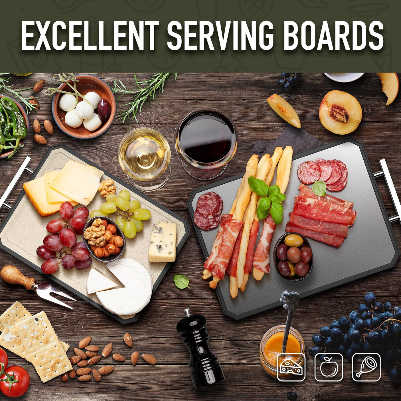 SNOWCLAD Stainless Steel Cutting Board,Double Sided Steel Cutting Boards for kitchen,Stainless Steel/Wheat straw pp Large Board for meat,non toxic Chopping,16 * 11 Inch,Dishwasher Safe