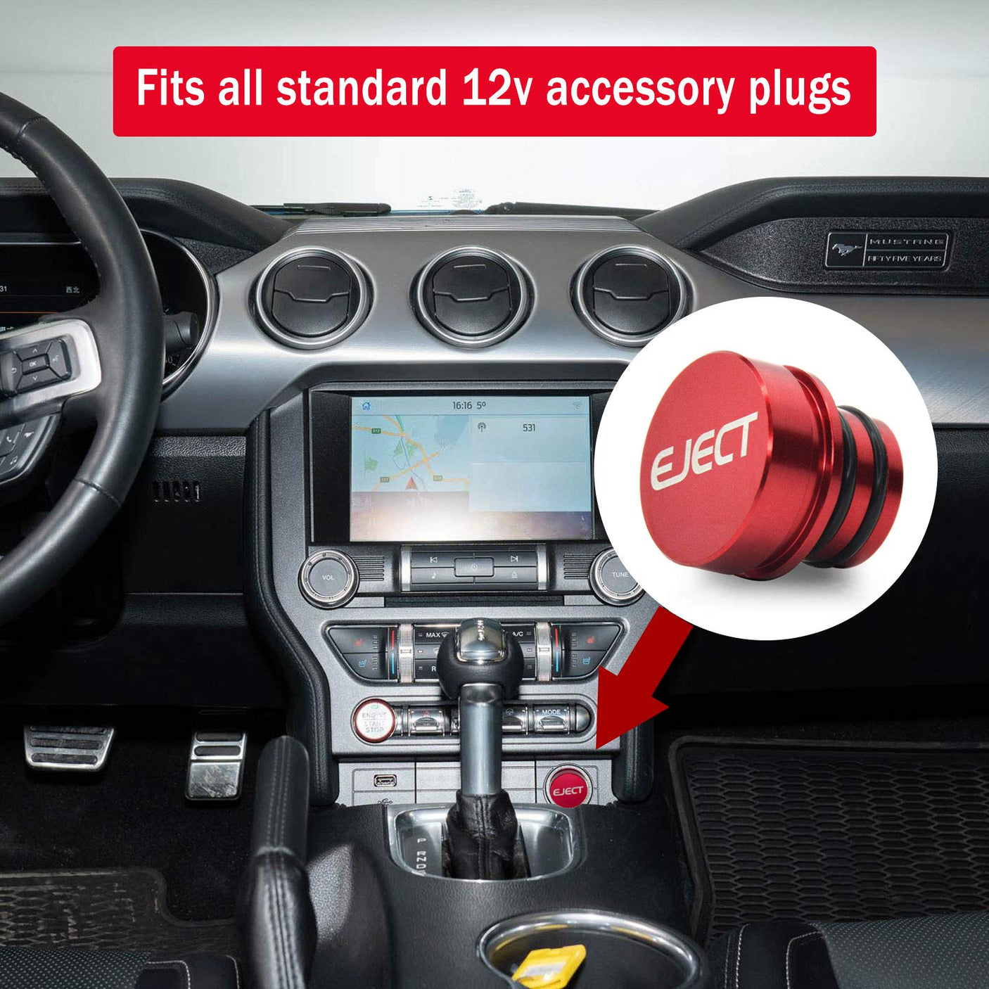 FIRE Missile+Eject Billet Aluminum Cigarette Lighter Plug Cover - Fits All Vehicles with Standard 12 Volt Power Source