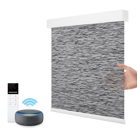 Motorized Smart Blind for Window with Remote Control, Automatic Blackout Roller Shade Customizable Size,with Valance Child Safety Rechargeable Battery Blinds (Full Blackout Black)