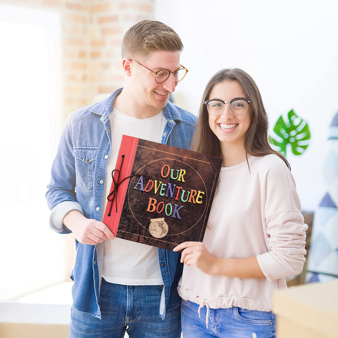 Scrapbook Photo Album,Our Adventure Book, Embossed Words Hard Cover Movie Up Travel Scrapbook for Anniversary, Wedding, Travelling, Baby Shower, etc (Adventure Book)