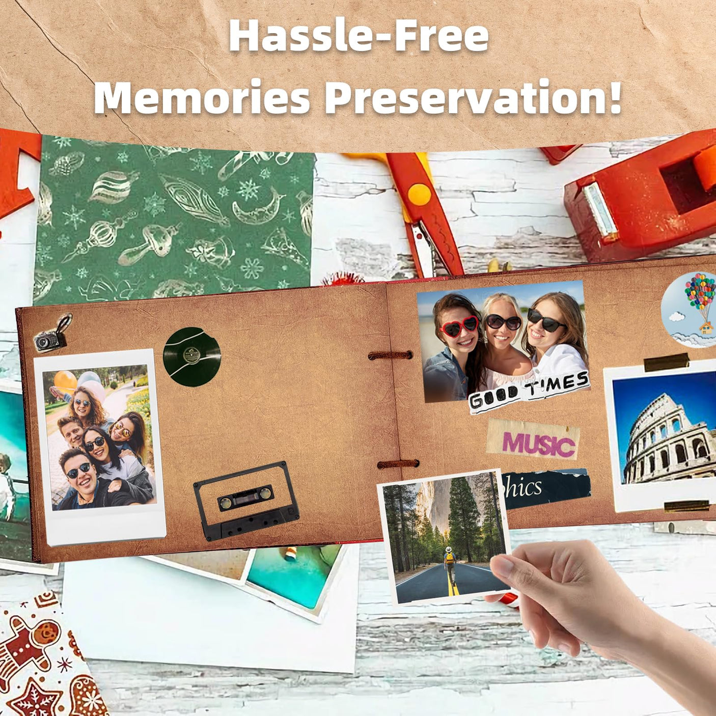 Scrapbook Photo Album,Our Adventure Book, Embossed Words Hard Cover Movie Up Travel Scrapbook for Anniversary, Wedding, Travelling, Baby Shower, etc (Adventure Book)