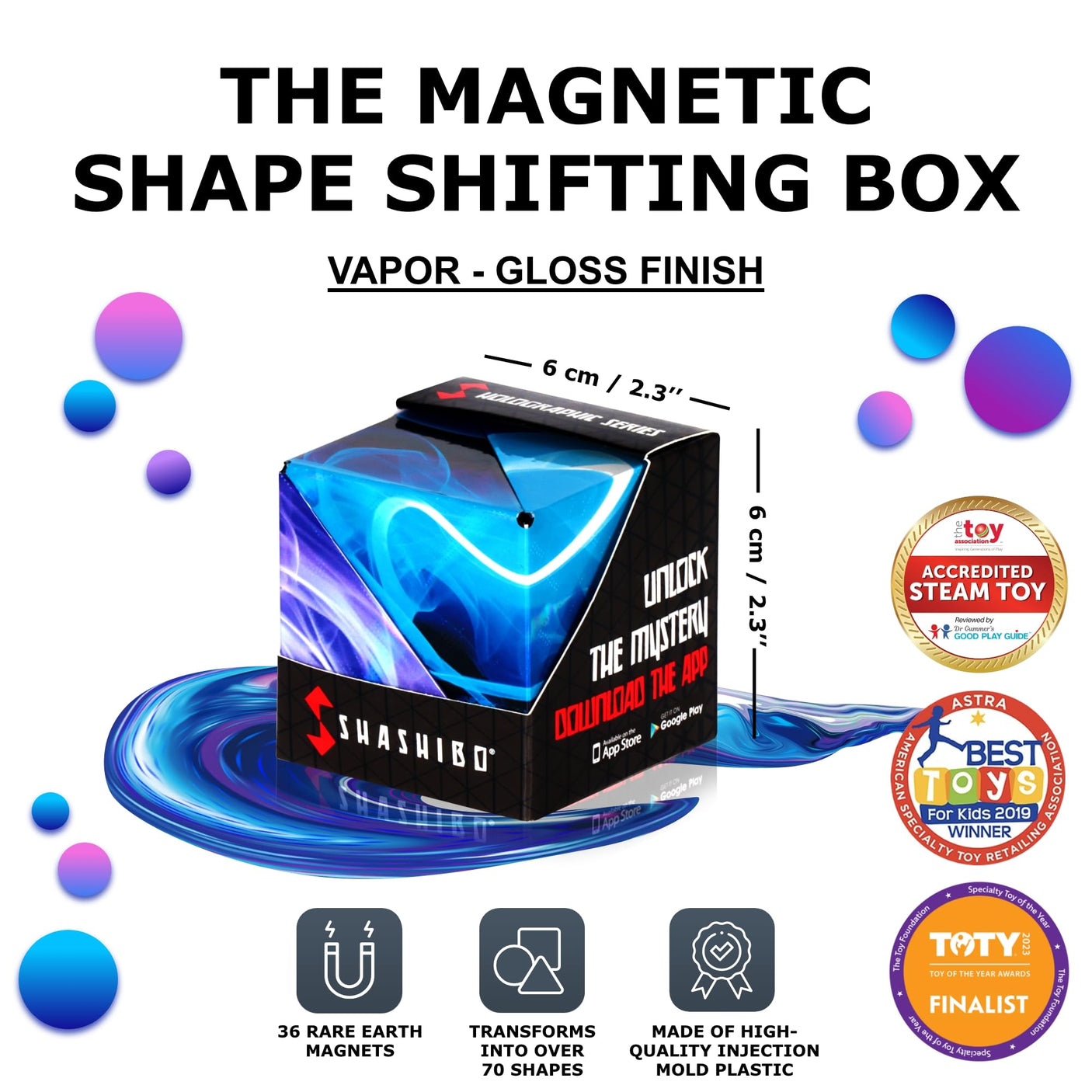SHASHIBO Holographic Shape Shifting Box - STEM Magnetic Fidget Cube That Transforms Into Over 70 Shapes, Download Fun in Motion Toys Mobile App (Vapor)