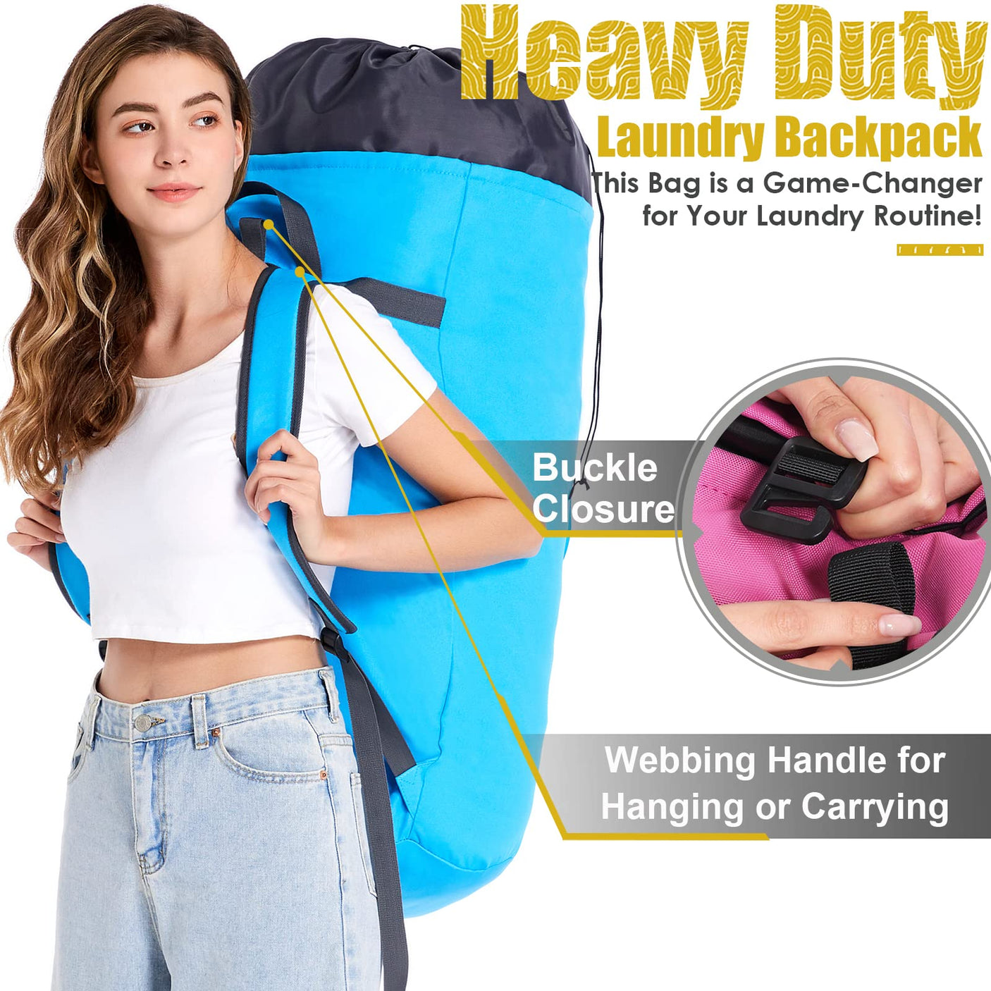 Laundry Bag Backpack Extra Large, 115L Laundry Backpack with Padded Shoulder Strap, Sturdy Travel Laundry Bags, Hanging Laundry Bag for College Dorm, Apartment, Clothes Hamper Bag for Laundromat