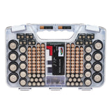 Ontel Battery Daddy Storage & Organizer Case with Tester, Stores & Protects Up to 180 Batteries, Double-Sided, Durable Design W/Clear Locking Lid, Secure Latches & Portable Carrying Handle- Warm Grey