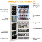 LVSOMT Wall/Door Hanging Mirror with Jewelry Storage, Lockable Jewelry Armoire Organizer with LED Lights, Mirror Jewelry Cabinet,Brown