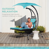 Best Choice Products Outdoor Hanging Curved Steel Chaise Lounge Chair Swing w/Built-in Pillow and Removable Canopy -Red