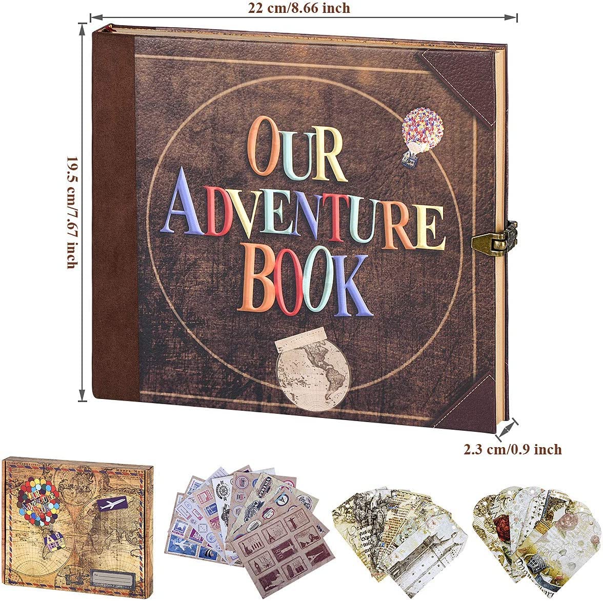 Scrapbook Photo Album,Our Adventure Book, Embossed Words Hard Cover Movie Up Travel Scrapbook for Anniversary, Wedding, Travelling, Baby Shower, etc (Adventure Book)