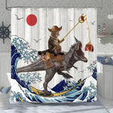 Fowocu Funny Cat Shower Curtain Set Teal Blue Sea Ocean Waterproof Fabric Shower Curtains with Animal Octopus Starfish Turtle Anchor Fish Nautical Bathroom Decor (Blue, 72''×72'')