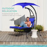 Best Choice Products Outdoor Hanging Curved Steel Chaise Lounge Chair Swing w/Built-in Pillow and Removable Canopy -Red