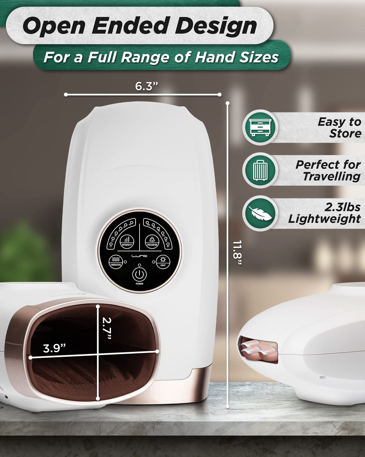 Lunix LX3 Cordless Electric Hand Massager with Compression, 6 Levels Pressure Point Therapy Massager for Arthritis, Pain Relief, Carpal Tunnel and Finger Numbness, Shiatsu Massage Machine with Heat