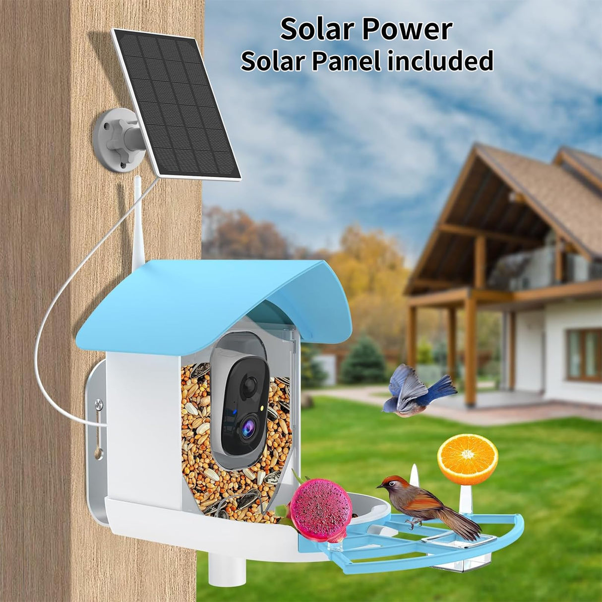 Bird Feeder with Camera,AI Identify Birds Species,Smart Birds Camera with Solar Powered,Auto Record 2K Birds Video in Backyard,Instant Notifications,Ideal Gifts for Family and Bird Lovers,Navy Blue