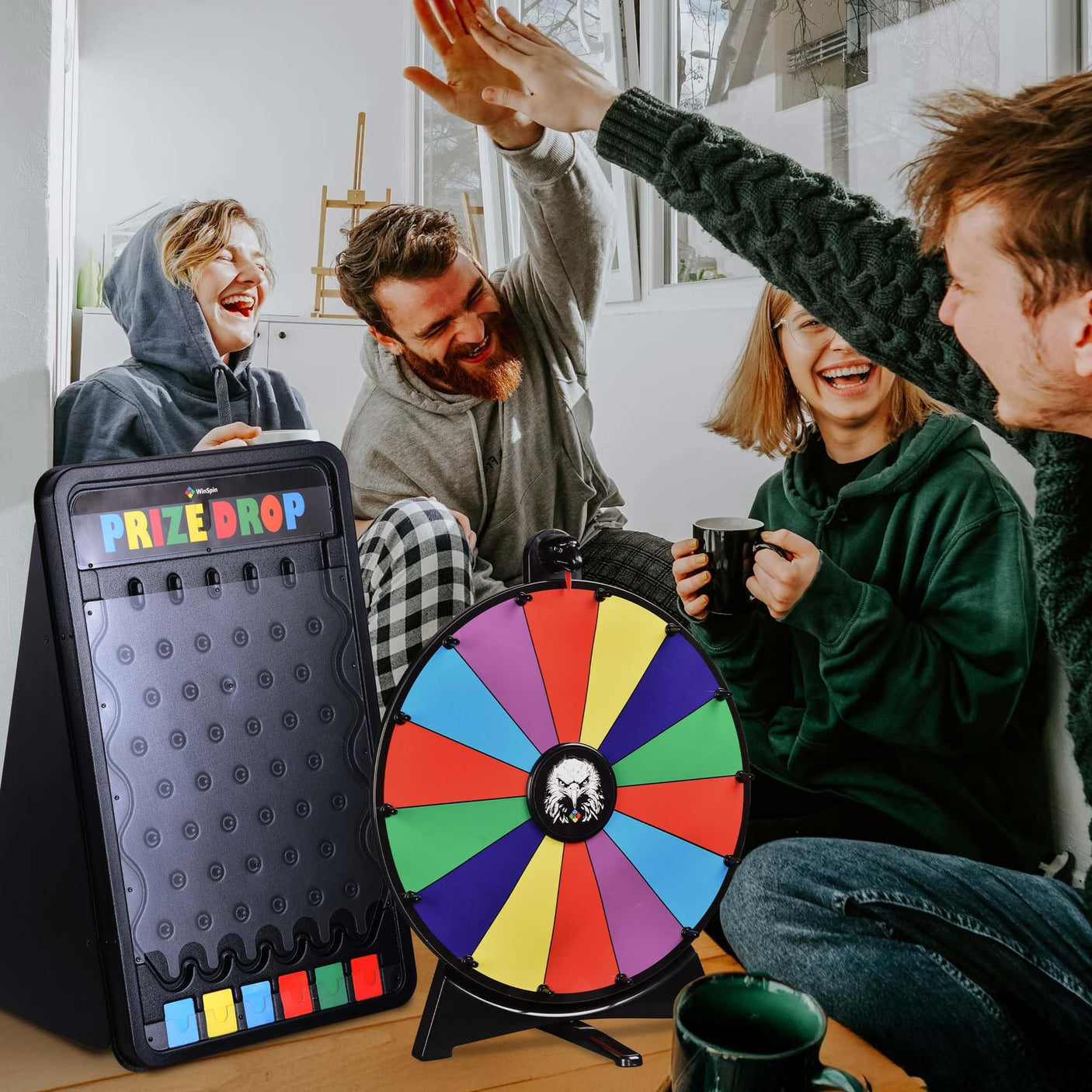 WinSpin 30" Prize Drop Board Foldable Stand Disk Drop Board Game Customizable 6 Slots with 10 Pucks for Carnival Tradeshow Party, (19"x30")