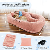 Human Dog Bed, Large Dog Beds for Humans Size Fits You and Pets, Washable Faux Fur Orthopedic Human Pet Bed for People Doze Off, Napping, Present Pillow, Blanket, Strap - Khaki