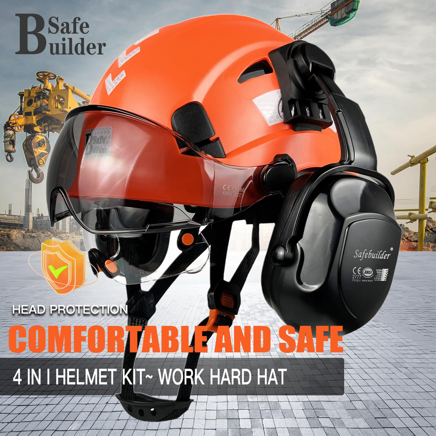 Industrial Safety Helmet with Visor Ear Muffs Hard Hat with Visor Vented Hardhats Construction Work Head Protection ANSI