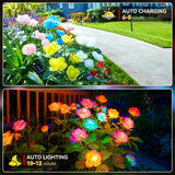 Solar Garden Lights Outdoor, 4 Pack Solar Light Outdoor with 20 Rose Flowers, Waterproof 7 Color Changing Solar Powered Flowers Lights for Outside Patio Yard Pathway