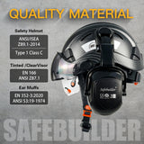 Industrial Safety Helmet with Visor Ear Muffs Hard Hat with Visor Vented Hardhats Construction Work Head Protection ANSI