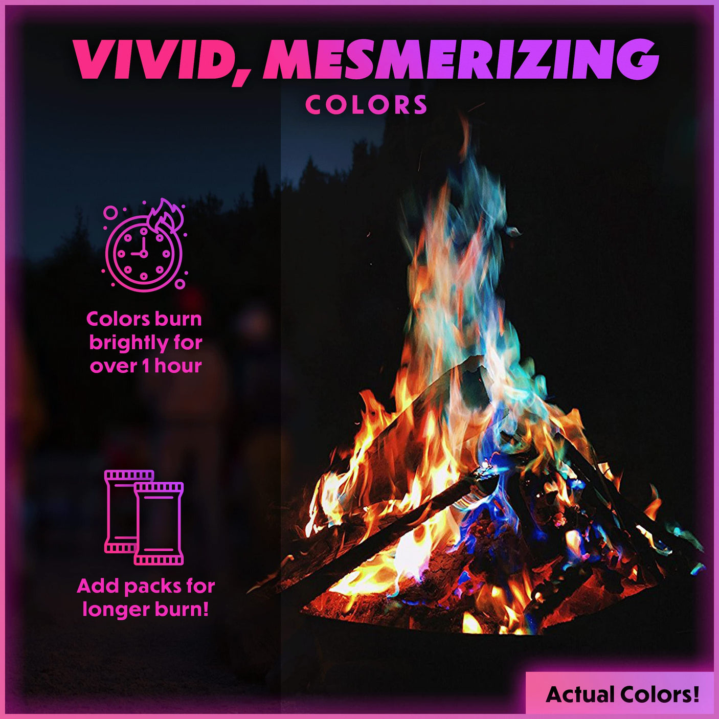 Magical Flames Fire Color Changing Packets for Fire Pit, Indoor/Outdoor Fireplace, Campfires, Bonfires - 25 Pack of Flame Color Changing Packets Camping Accessories