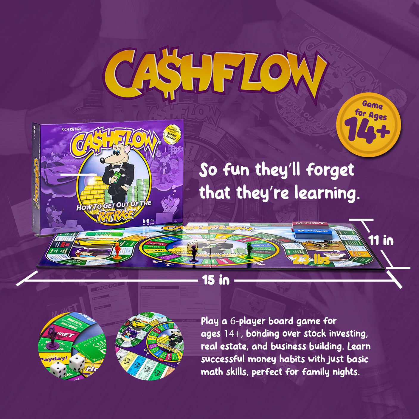 Rich Dad Cashflow Board Game for Kids, Children's Edition, Up to 6 Players, Ages 6+ - Fun and Educational Learning Games for Boys, Girls, and Family