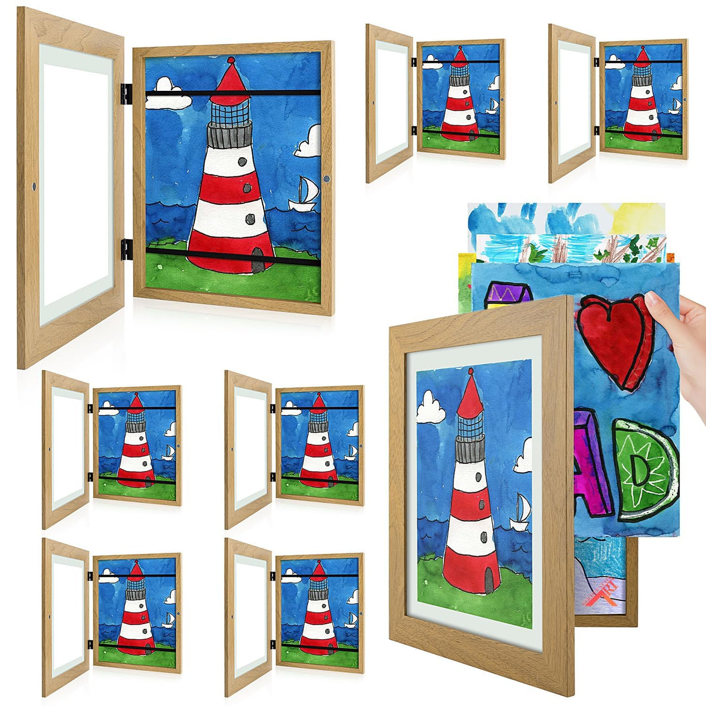 Golden State Art, 10x12.5 Kids Art Frames, Front-Opening Picture Frame Great for Kids Drawings, Artworks, Children Art Projects, Schoolwork, Home or Office (Walnut Set of 2)