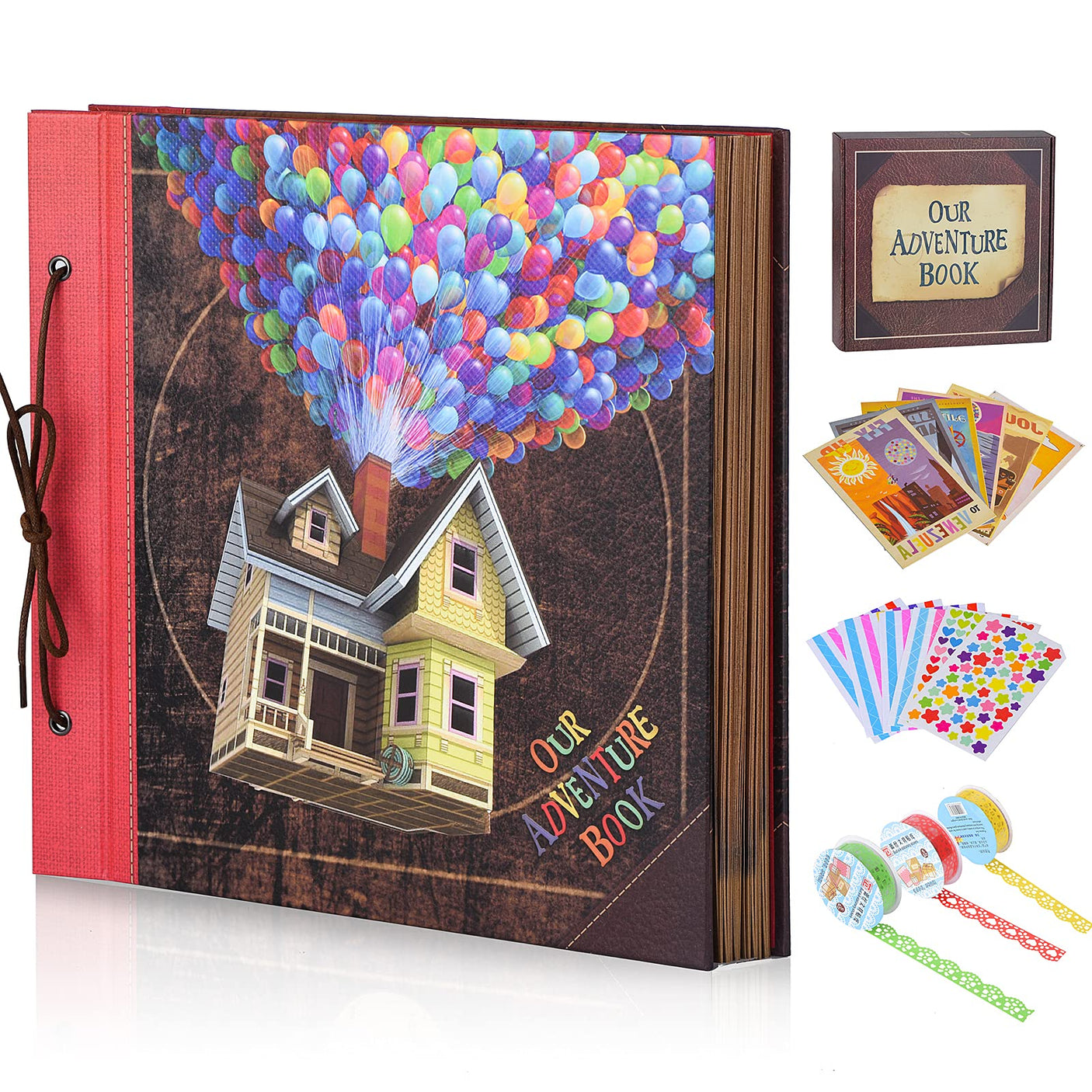Scrapbook Photo Album,Our Adventure Book, Embossed Words Hard Cover Movie Up Travel Scrapbook for Anniversary, Wedding, Travelling, Baby Shower, etc (Adventure Book)