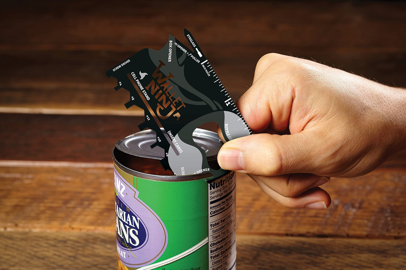 Wallet Ninja Multitool Card – 18 in 1 Credit Card Multi-Tool (Bottle Opener, Can Opener, Screwdrivers, Phone Stand & More) – Black