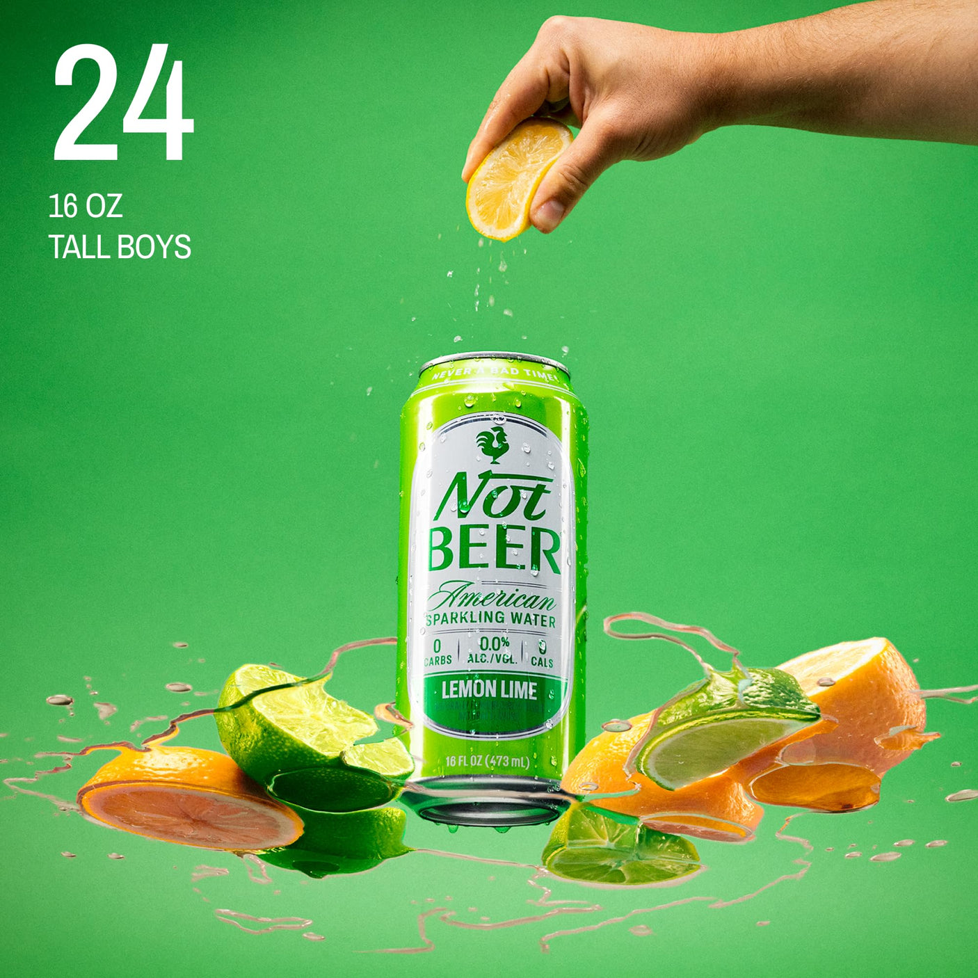 Not Beer American Sparkling Water, Original, 99.9% Pure, Mineral & Electrolyte Blend, Unflavored Carbonated Water, Made in America, Plain Sparkling Water, 16 Oz Tallboy Cans, 8 Pack