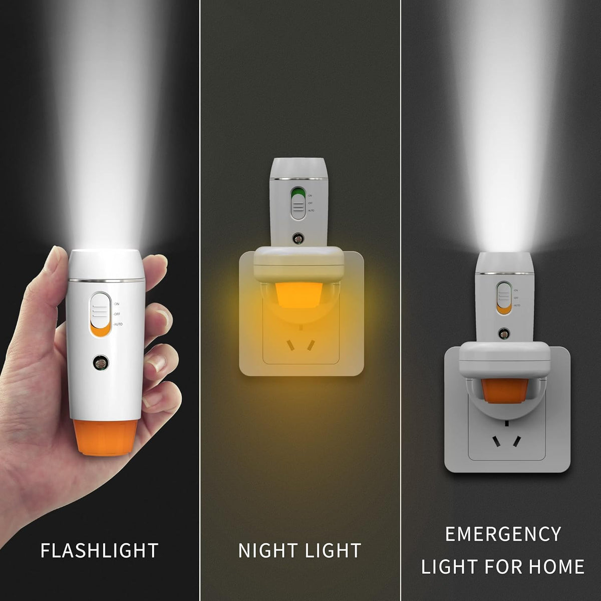 Emergency FlashLight - 3-in-1 LED Power Failure Light, Rechargeable Fl ...