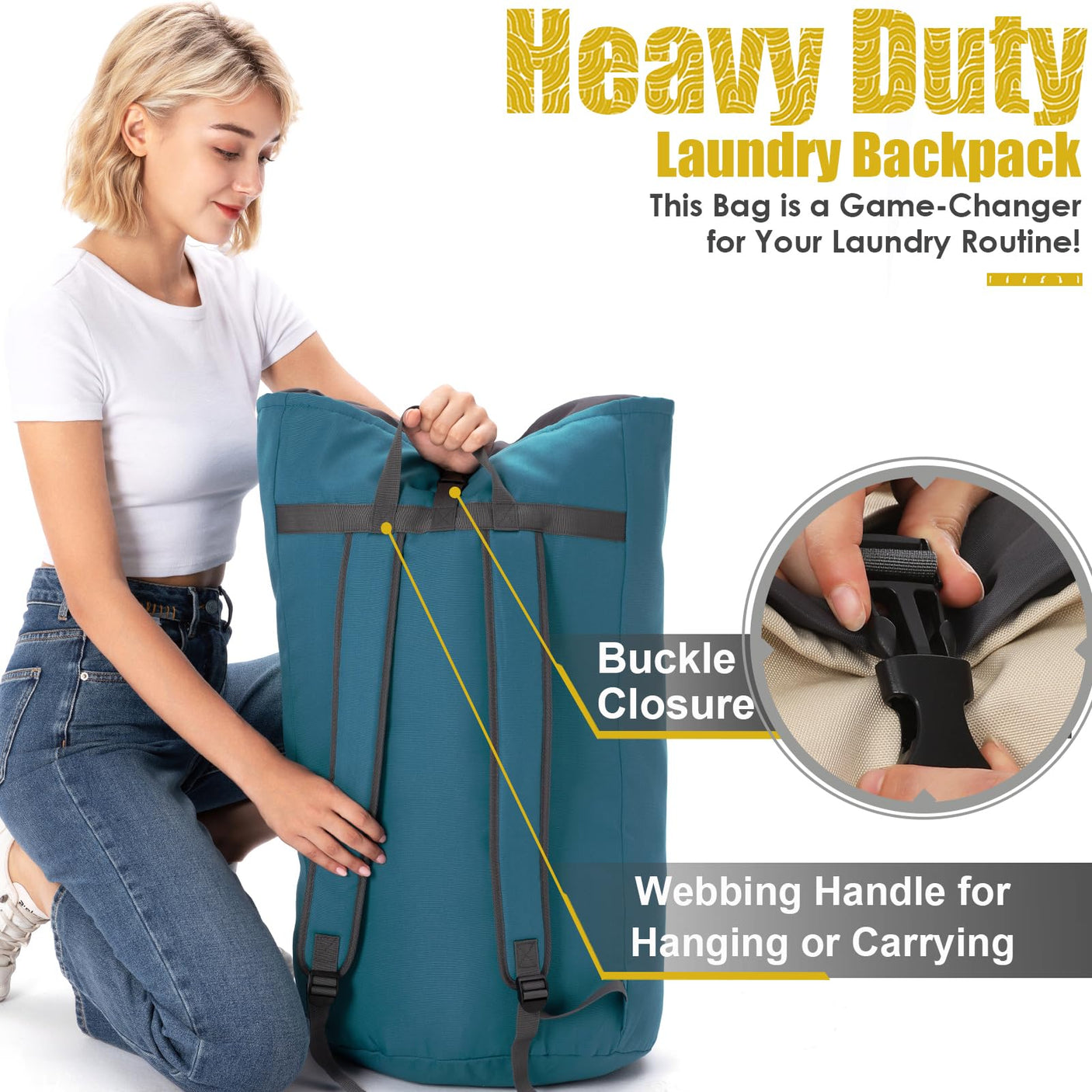 Laundry Bag Backpack Extra Large, 115L Laundry Backpack with Padded Shoulder Strap, Sturdy Travel Laundry Bags, Hanging Laundry Bag for College Dorm, Apartment, Clothes Hamper Bag for Laundromat