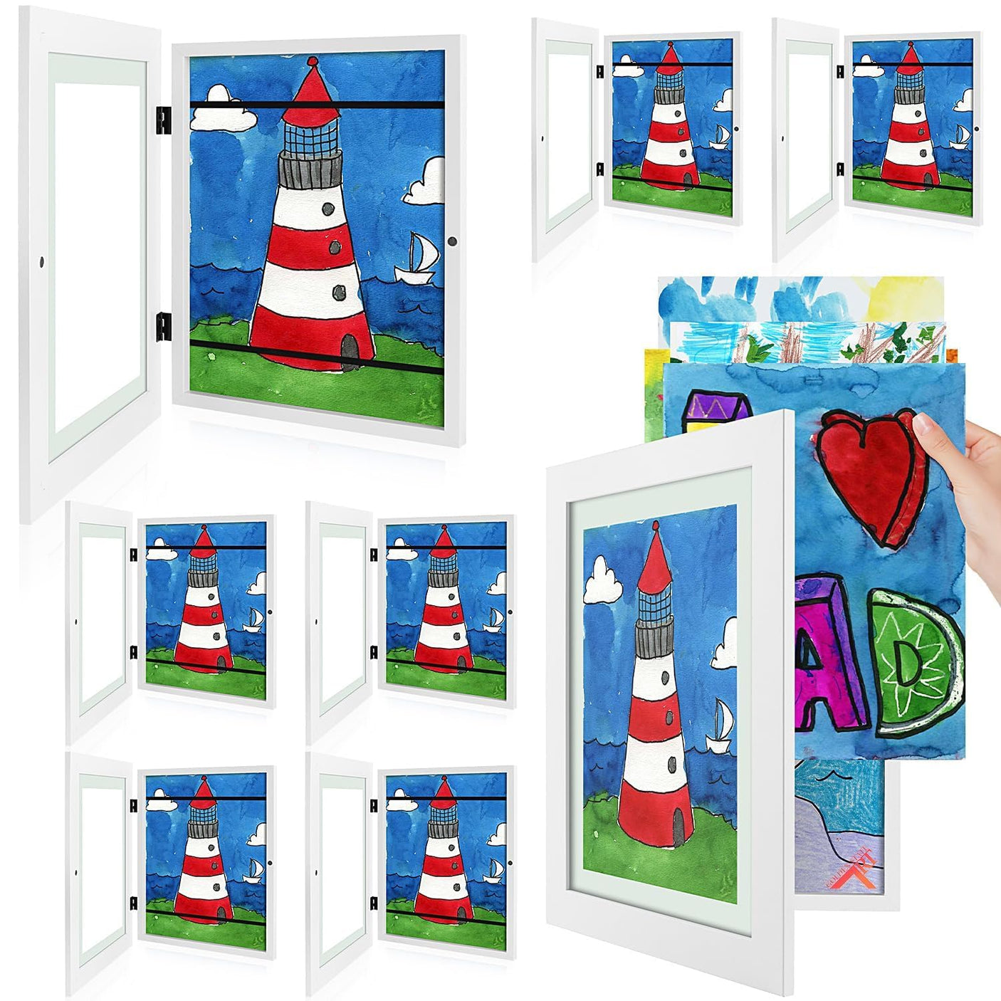 Golden State Art, 10x12.5 Kids Art Frames, Front-Opening Picture Frame Great for Kids Drawings, Artworks, Children Art Projects, Schoolwork, Home or Office (Walnut Set of 2)