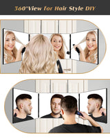 JUSRON 360 Viewing Angle Self Hair Cutting Mirror, Clear Anti-Fog HD Glass (Black Without LED Without Accessories)