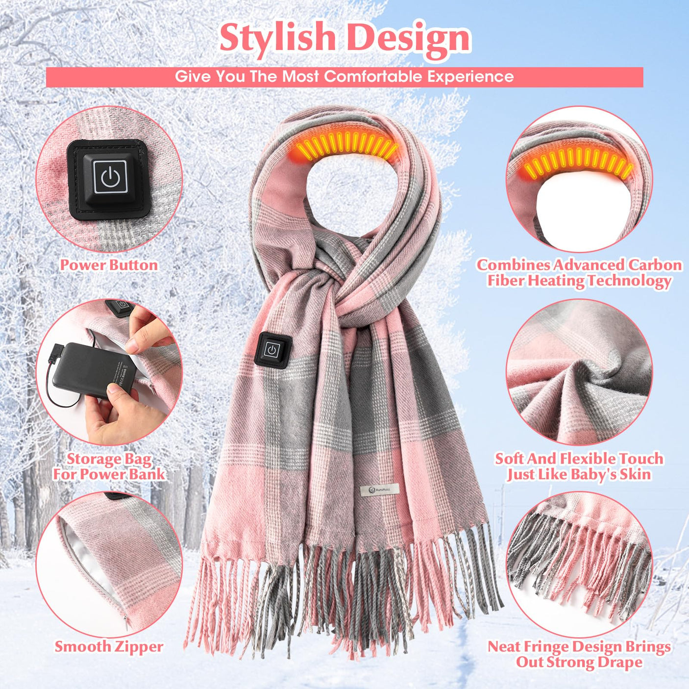 Heated Scarf for Women Rechargeable Neck Warmer, Scarves for Men Winter Warm Intelligent Electric Heating Scarf…