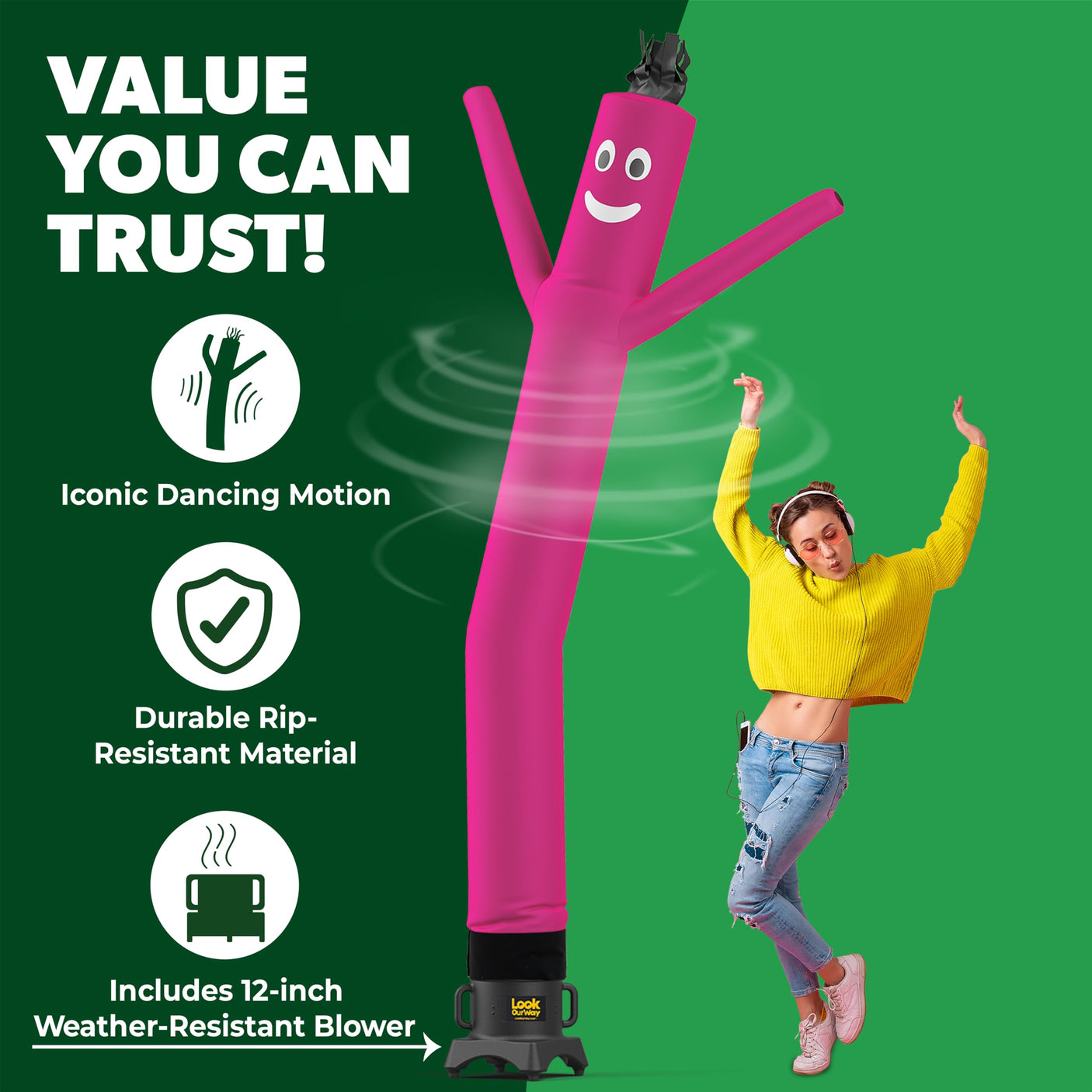 LookOurWay Air Dancers Wacky Waving Inflatable Tube Man Set - 10 Feet Tall Inflatable Dancing Man with Blower - Red