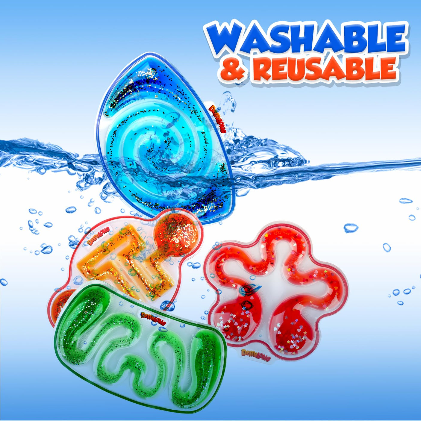 Squishy Sensory Toys for Kids - 4 Pack Fidget Toy Sensory Maze for Autism - Stress Relief Toys for Calm Down - Squeeze Fidget Toy Filled Goo, Glitter, Prizes for Kids Classroom,Classroom Must Haves