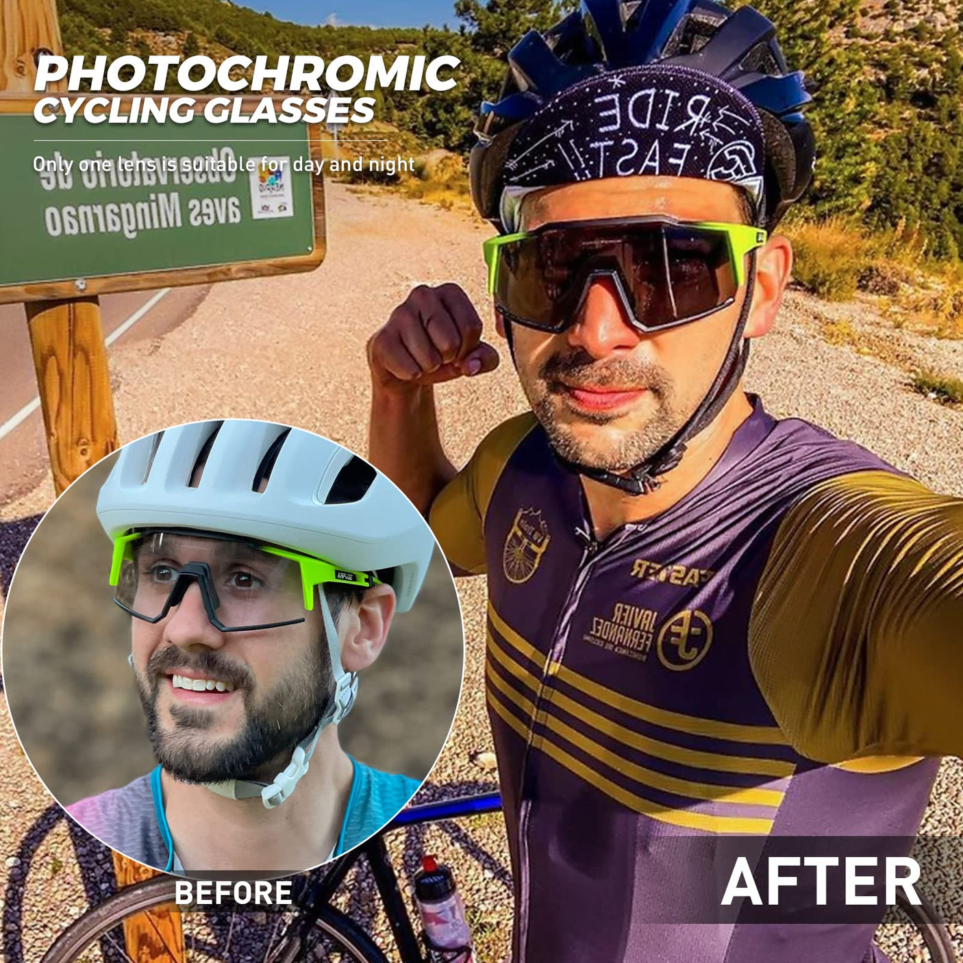 KAPVOE Photochromic Cycling Glasses MTB Clear Mountain Bike Transition Bicycle Sunglasses for Men Women - K9022
