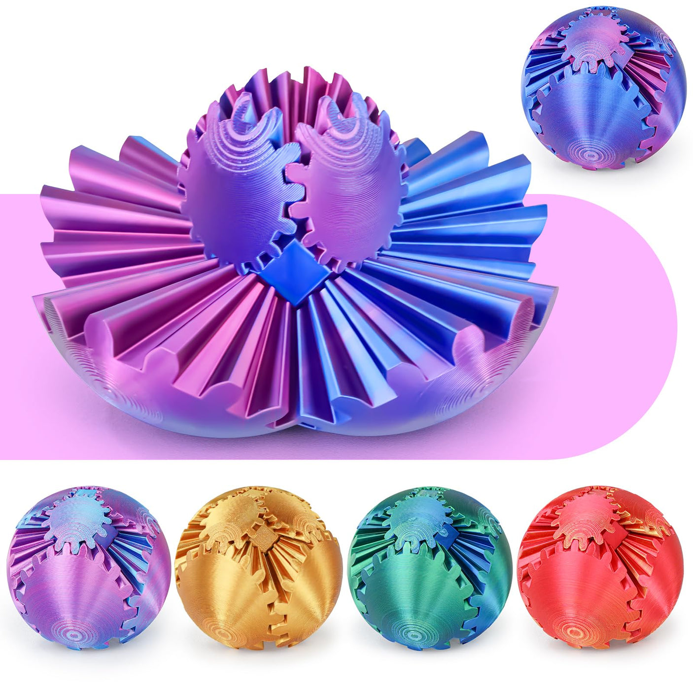 Gear Ball 3D Printed Cube Fidget Toy,Gear Sphere Fidget Toys,Sensory Toys for Stress and Anxiety Relief, Desk Toy Fidget Spinners,Stocking Stuffers for Adults & Kids Gift(Blue Green, 3.1 Inch)