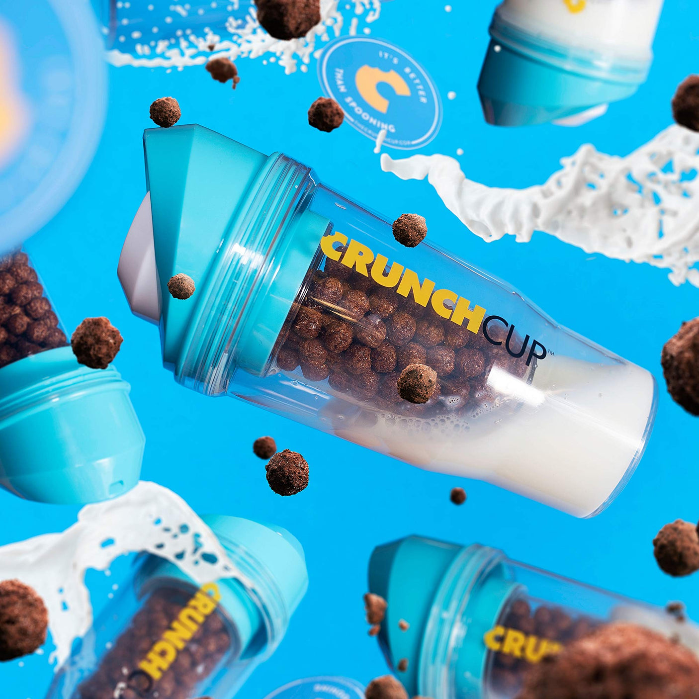 CRUNCHCUP XL Yellow - Portable Plastic Cereal Cups for Breakfast On the Go, To Go Cereal and Milk Container for your favorite Breakfast Cereals, No Spoon or Bowl Required