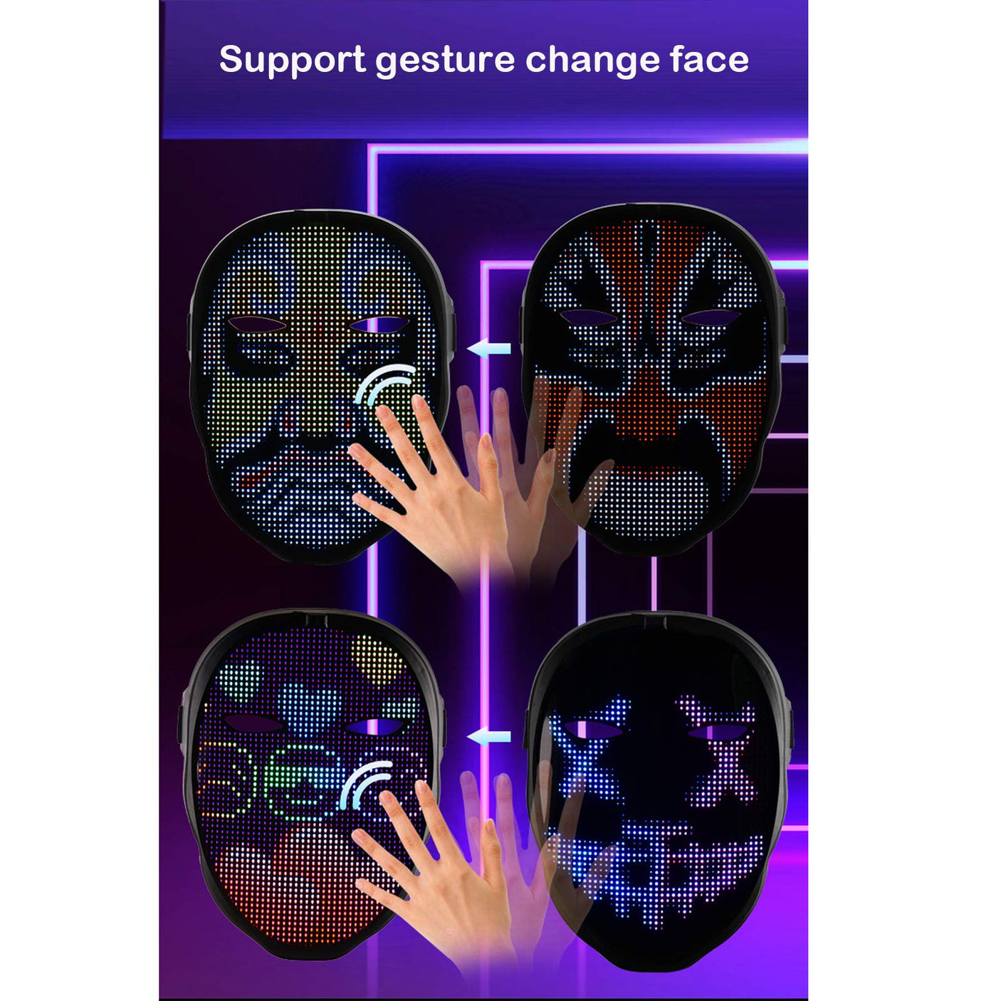 Depointer Life Led Mask with Rechargeable Bluetooth-compatible App Controlled, Customizable led mask, Lighted Face Transforming Mask, unisex-Adult