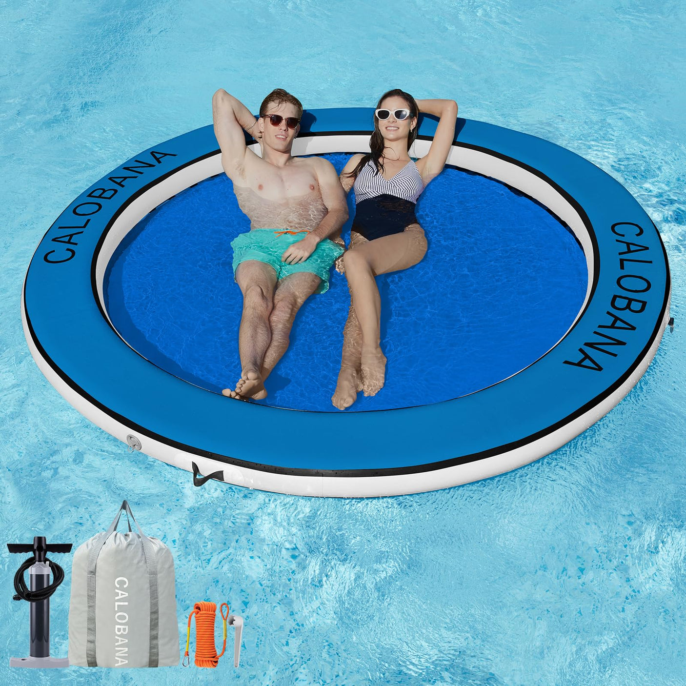 Round Floating Ring Inflatable Water Hammock Heavy Duty River Floats Lake Raft for Adults Tanning Pool Lounger Float Island Platform Pad Mat for Party