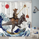 Fowocu Funny Cat Shower Curtain Set Teal Blue Sea Ocean Waterproof Fabric Shower Curtains with Animal Octopus Starfish Turtle Anchor Fish Nautical Bathroom Decor (Blue, 72''×72'')