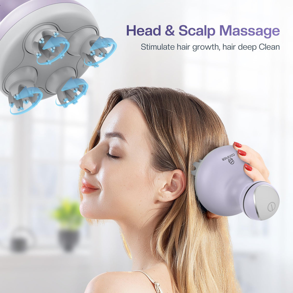COMFIER Electric Cordless Hair Scalp Massager with Kneading 84 Massage Nodes, Handheld Portable Head Scratcher Massager for Hair Growth, Deep Clean and Stress Relax, Gifts for Men Dad