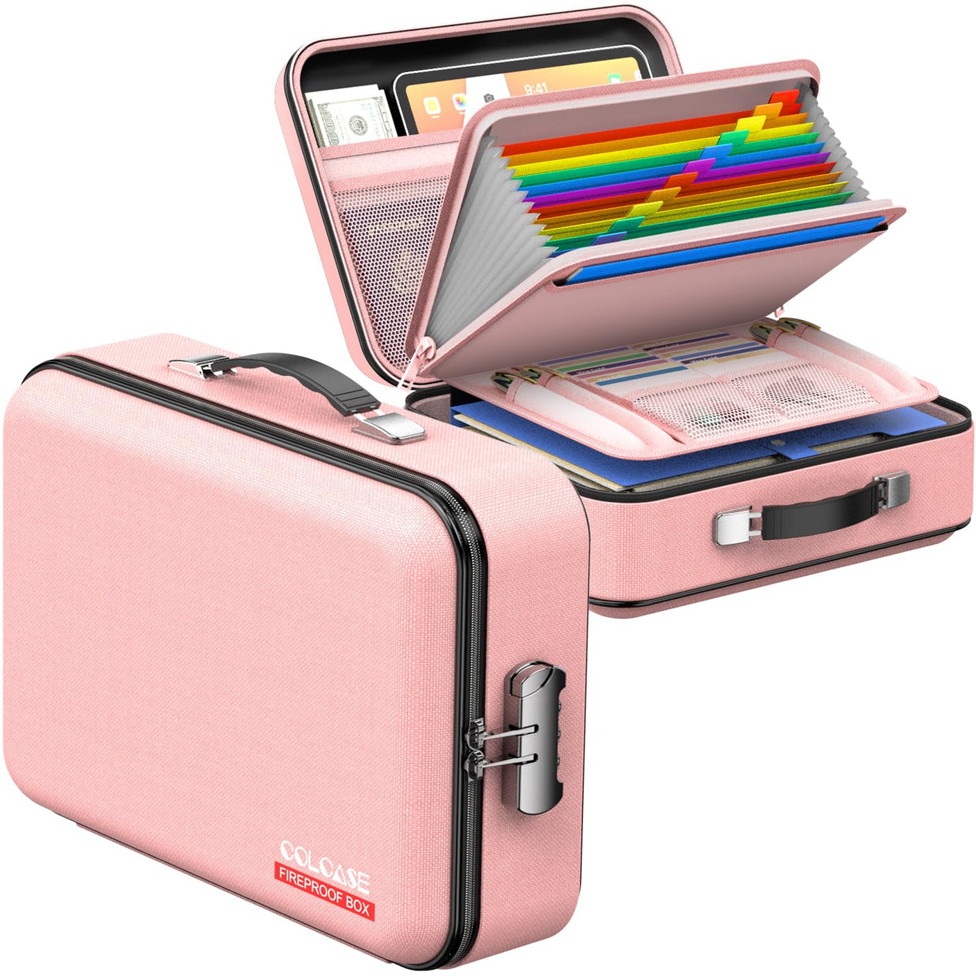 Fireproof Document Box, Hard Case Fireproof File Organizer with Lock Hard-Shell Design Fireproof Water Resistant Safe Box for Important Documents Certificates Laptop Passports Black