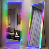 LVSOMT LED RGB Full Length Mirror, Full Body Mirror with Lights, Wall Mounted Lighted Mirror, Over The Door Hanging Mirror, 14 LED Light + Dimmable Brightness + Adjustable Speed, 47" x 16"