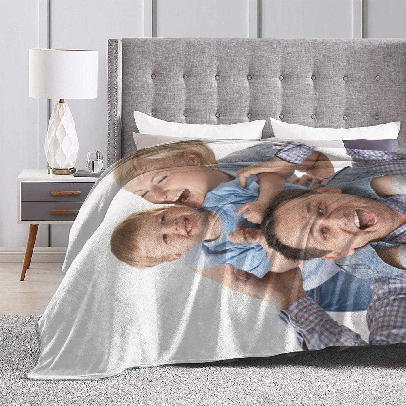 Custom Blanket with Photo Text Personalized Bedding Throw Blankets Customized Flannel Fleece Blankets for Family Birthday Wedding Gift Fits Couch Sofa Bedroom Living Room (1 Photos, 40"x50")