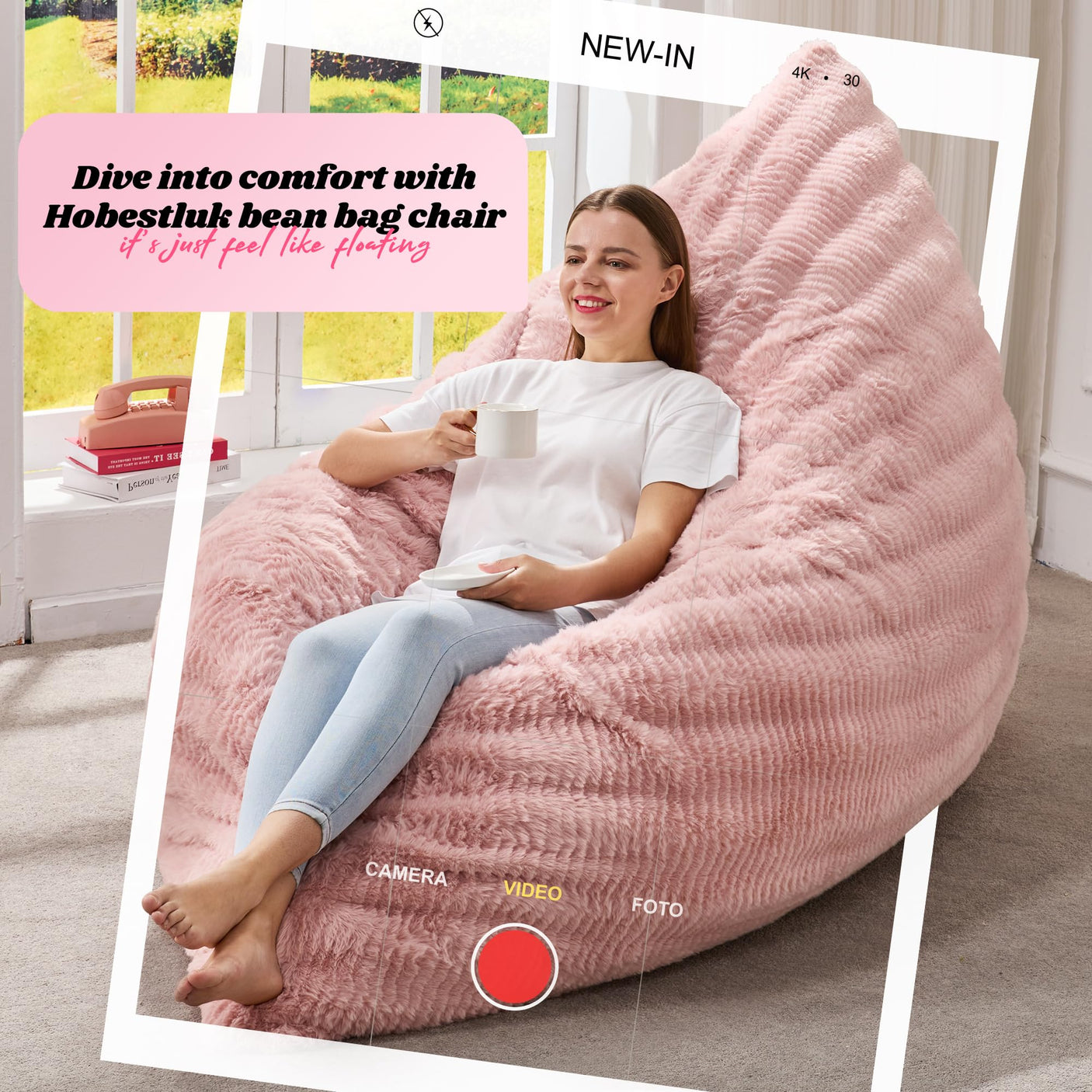 Hobestluk 3 in 1 Bean Bag Chair Giant Bean Bag Chairs Convertible Bean Bag Floor Cushion with Machine Washable Cover, Beanbag Chairs for Adult (Dark Grey)