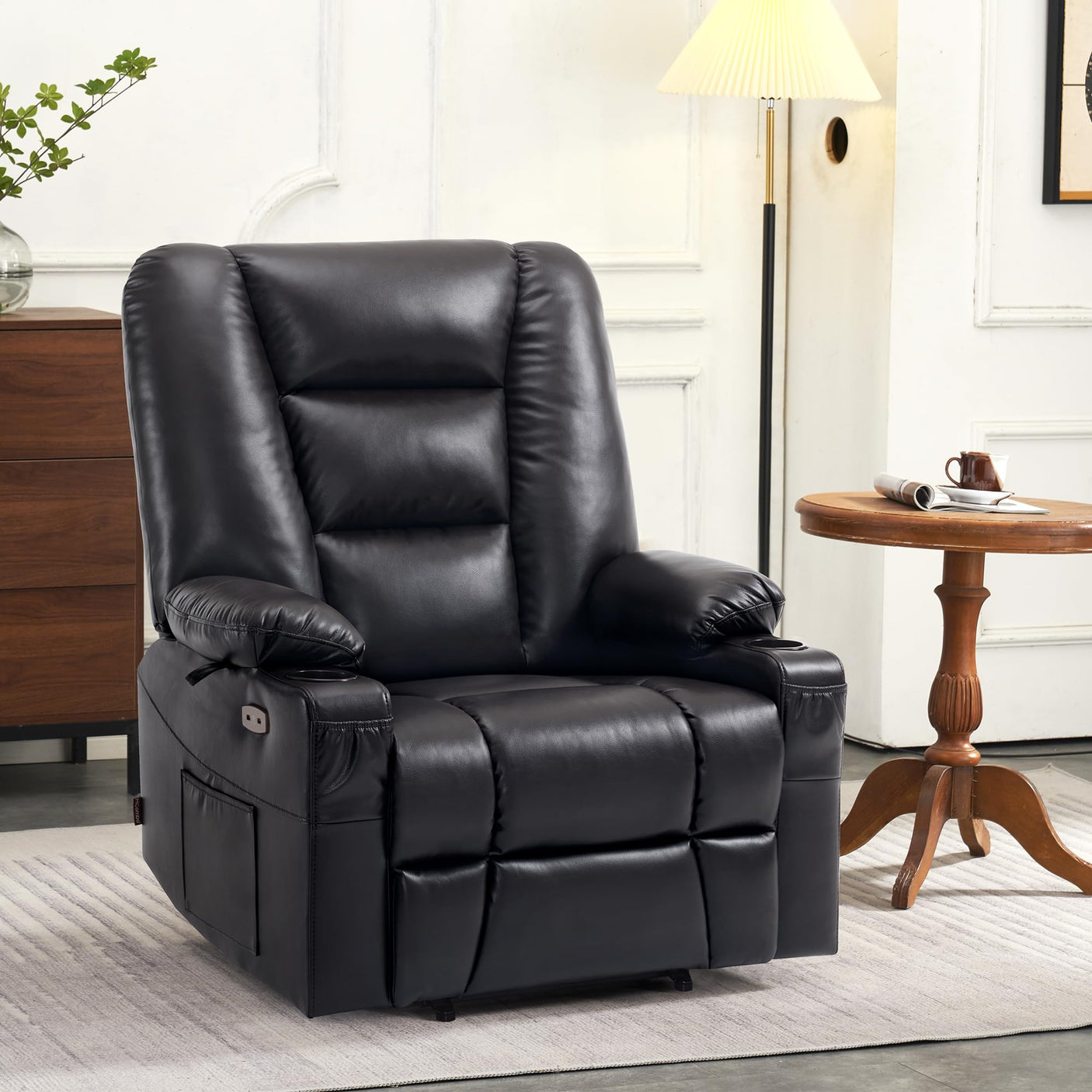 MCombo Power Lift Recliner Chair for Elderly, Lift Chair with Heat and Massage, USB Ports, Cup Holders, Faux Leather 7519 (Medium, Dark Brown)