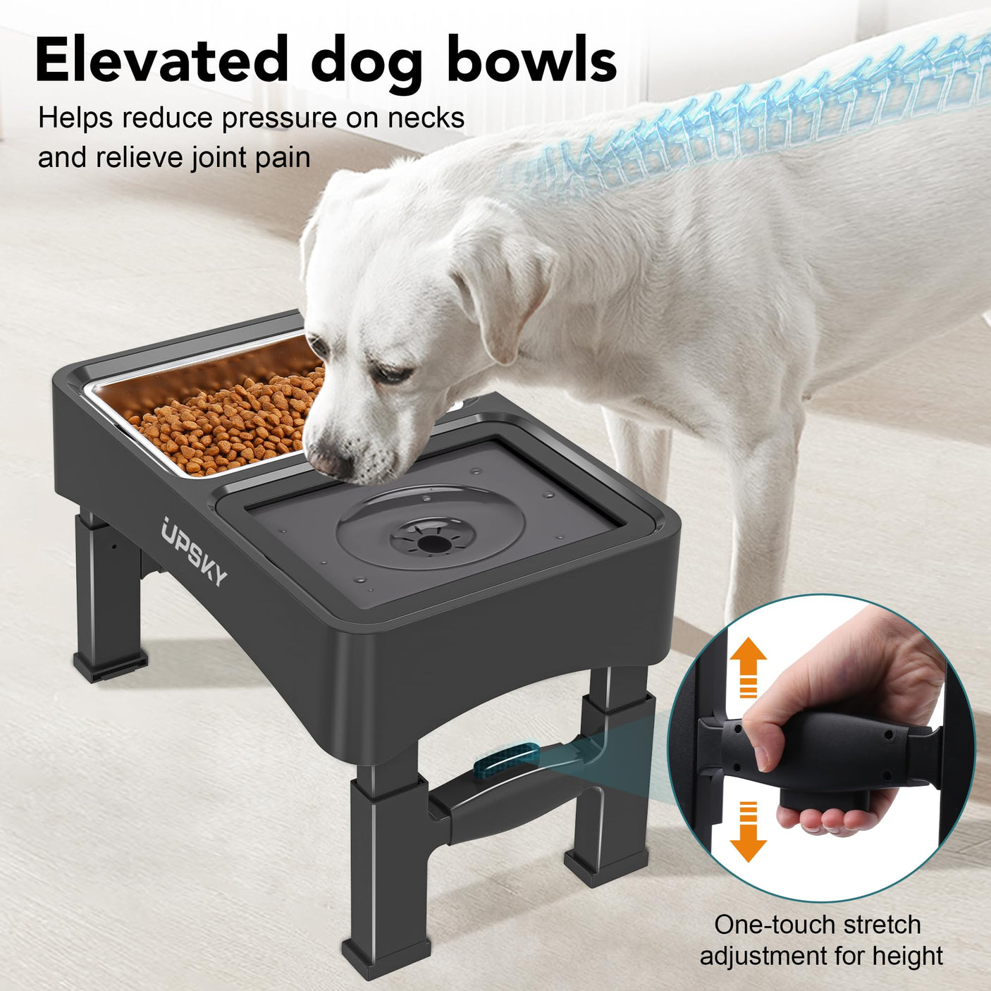 UPSKY 2-in-1 Elevated Dog Bowls Slow Feeder, 4 Height Adjustable Raised Bowls Stand, No Spill Dog Water Bowls, Anti-Slip Food and Water Bowl for Small Medium Dogs(Not Include Stainless Steel Bowl)