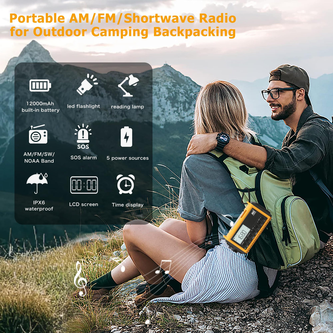 NOAA Weather Radio, Emergency Hand Crank Radio with Solar Charger, Portable Battery Operated AM FM Shortwave Radio with LED Flashlight, USB Charger, Earbud Jack, SOS Alert for Home Survival Hurricane