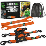 Rhino USA Retractable Ratchet Straps (4-Pack) - 1 Inch x 10 Feet (1,209lb Break Strength) - Heavy Duty Auto Self Retracting Tie Down Straps for Truck, Cargo Trailer, Motorcycle, Rad & More - Green
