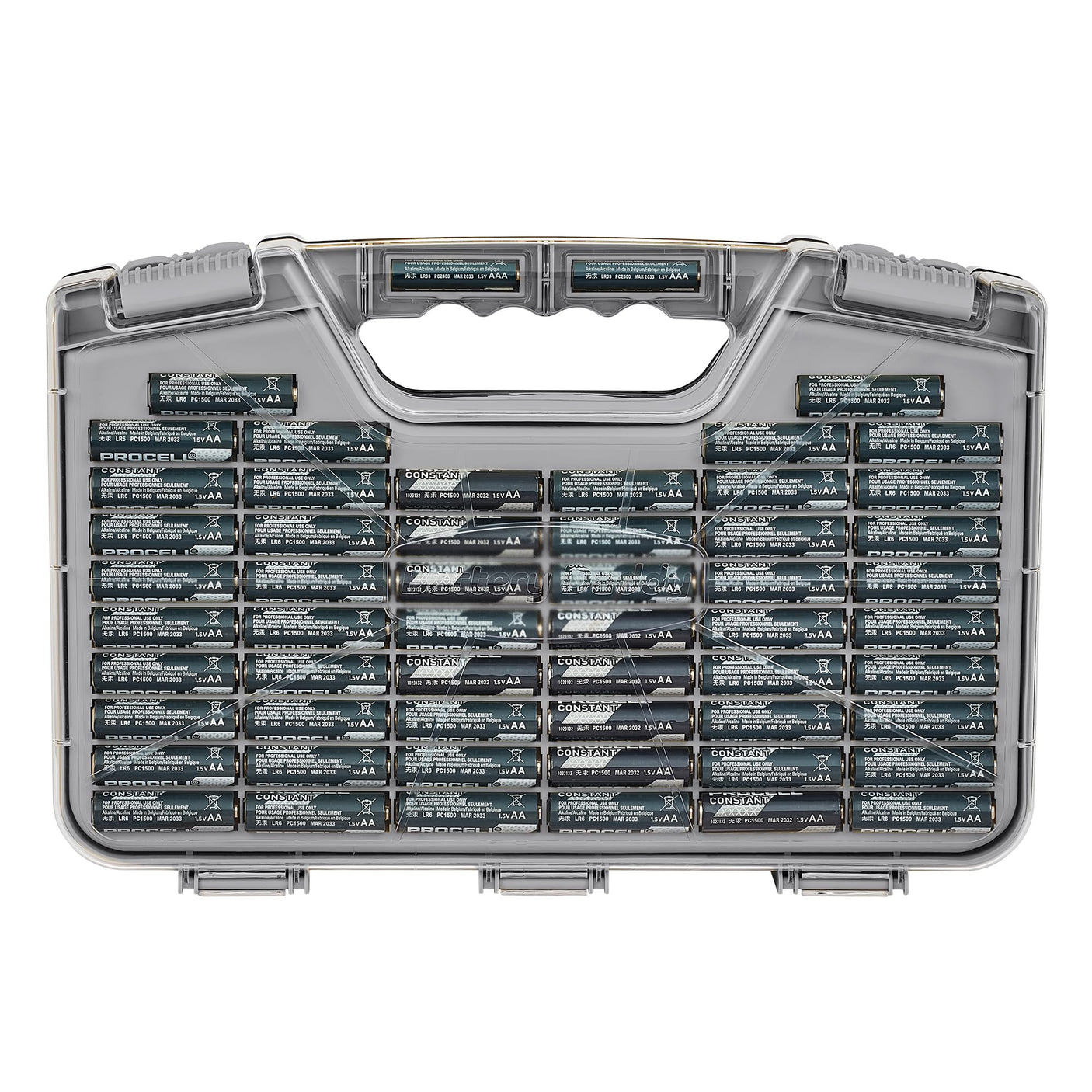 Ontel Battery Daddy Storage & Organizer Case with Tester, Stores & Protects Up to 180 Batteries, Double-Sided, Durable Design W/Clear Locking Lid, Secure Latches & Portable Carrying Handle- Warm Grey